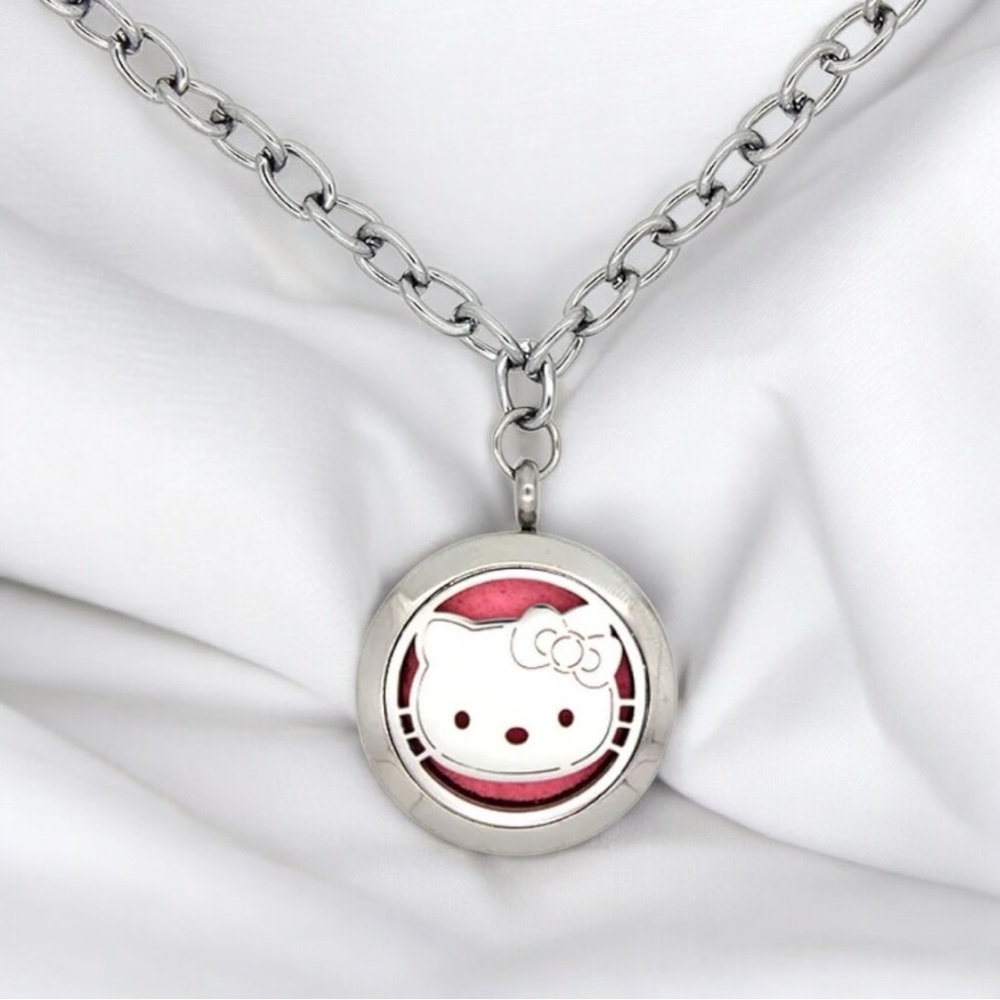 Hello Kitty Titanium Steel Hollow Aromatherapy Diffuser Pendant Necklace